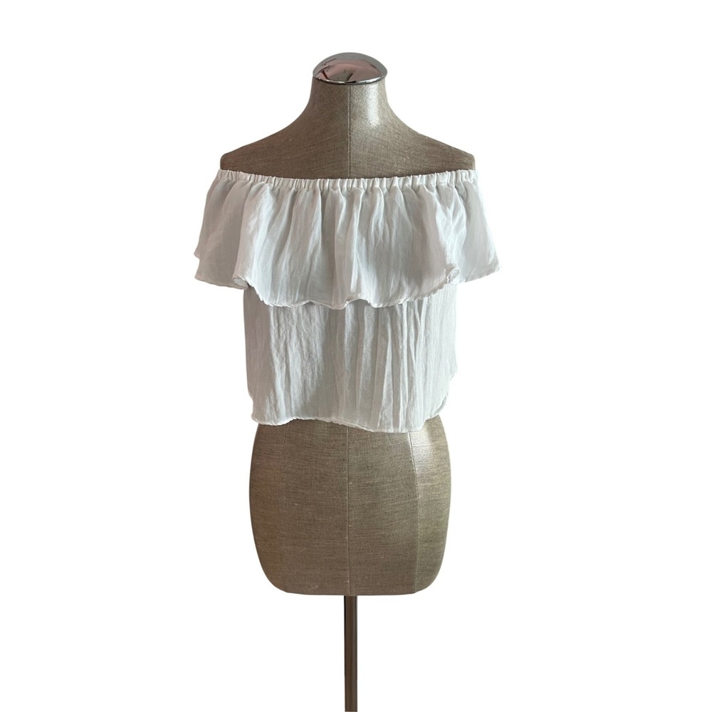 Cotton Candy LA White Off Shoulder Ruffle Crop Top Size Small